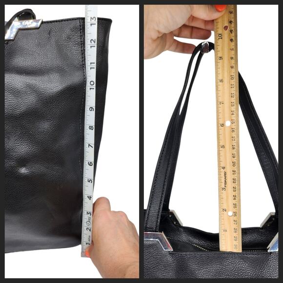 Ralph Lauren Purse Black Shoulder Bucket Large 100% Leather Silver Top Handle - Picture 14 of 15